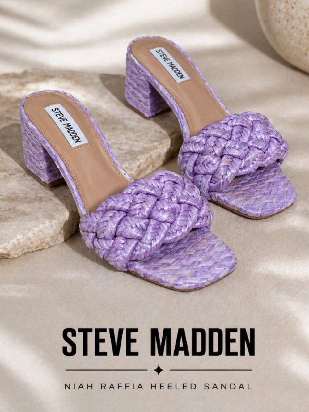 Steve Madden Niah Raffia Heeled Sandals Lilac Slide Size 8